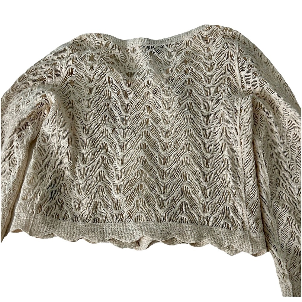 J Gee Crochet Lace Cardigan Top Ivory Button Front Scallop Trim Size Small - Picture 4 of 9